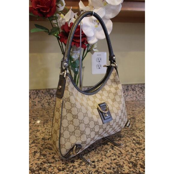 Gucci BROWN beige Medium Abbey D-Ring Hobo Bag - Style 130738 (PU110 - Picture 3 of 14